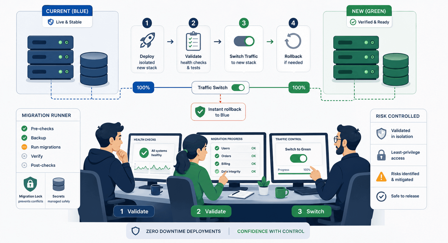 Reducing Release Risk with Blue-Green Switching and Controlled Migrations cover image