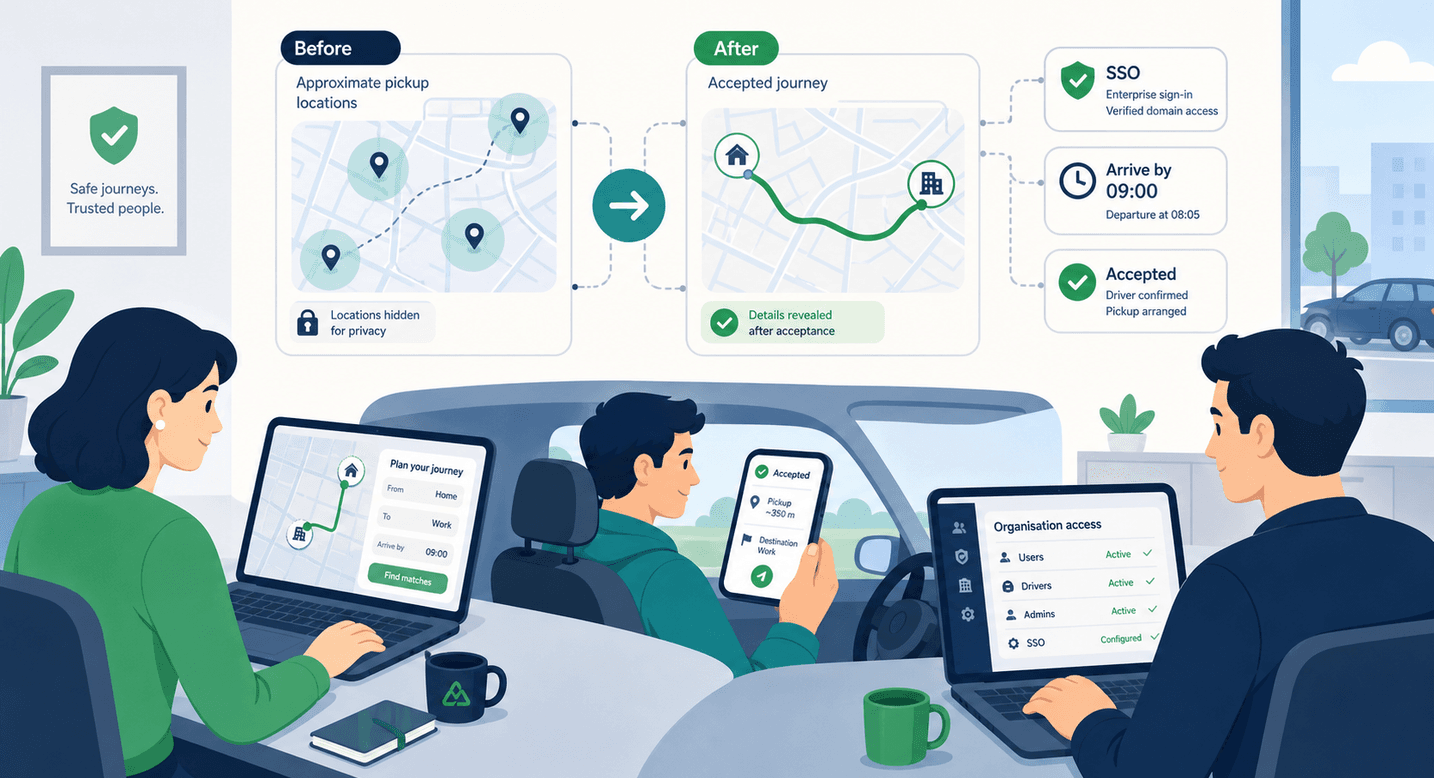 Building a Workplace Lift-Share Platform Around Trust, Maps, and SSO cover image